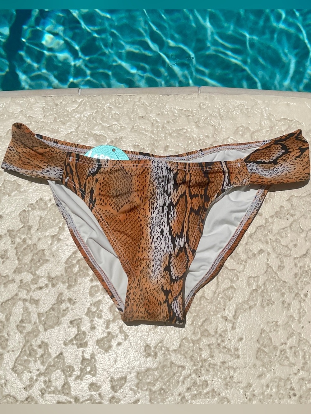 L*space Brown Snake‑Print Bikini Bottom - Size M, Neutral Low‑Rise